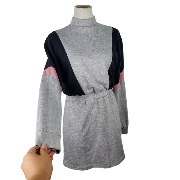 Bershka Womens Sz Small Color Block Sweatshirt Jersey Mini Dress - Picture 2 of 9